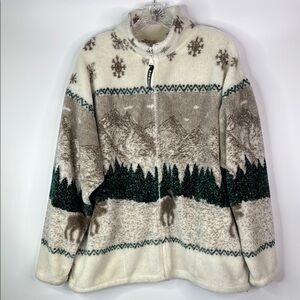Vintage Black Mountain Outdoor Moose Mountains Full Zip Fuzzy Jacket Size Large